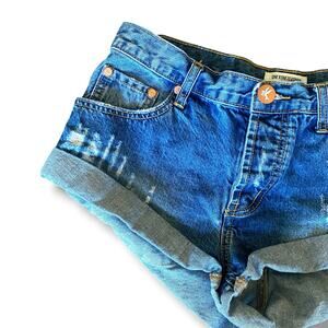 One Teaspoon Denim Bandit Shorts Sz 28 Medium Indigo Wash Distressed Free People